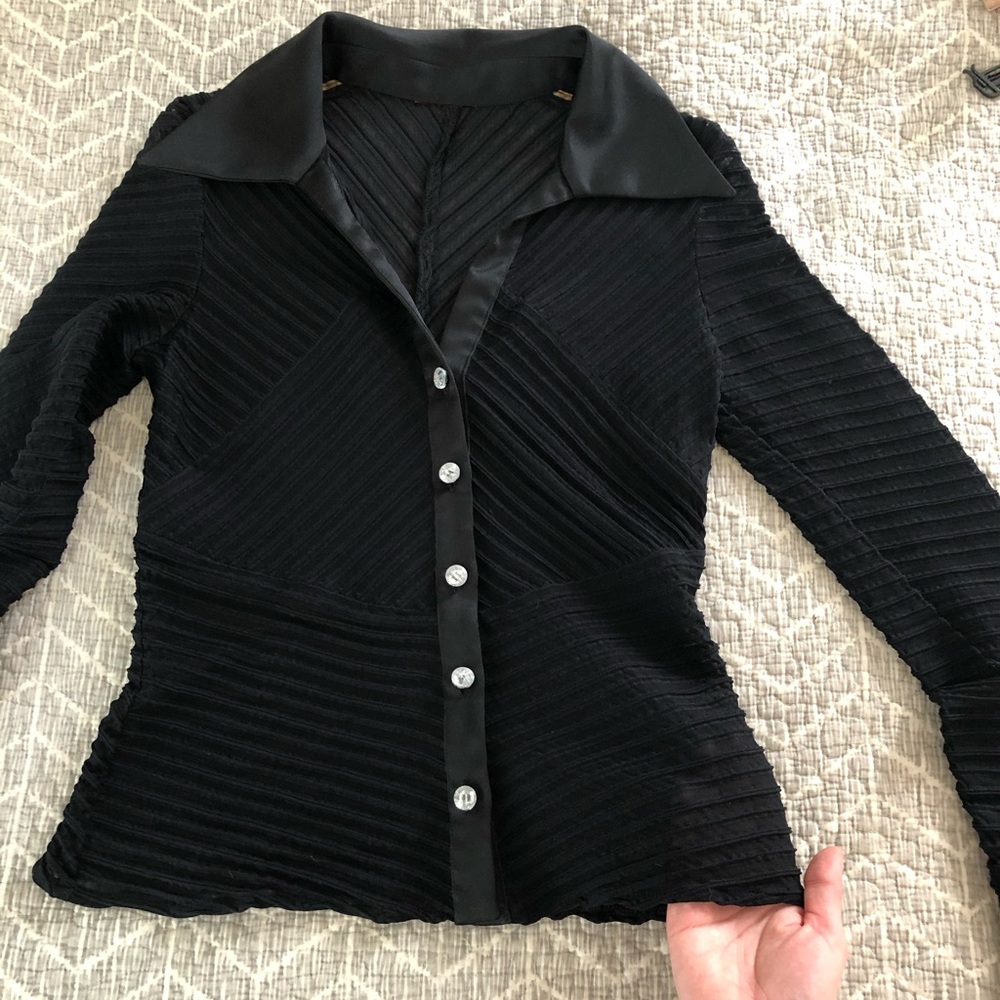 Black button up casual mesh dress shirt small